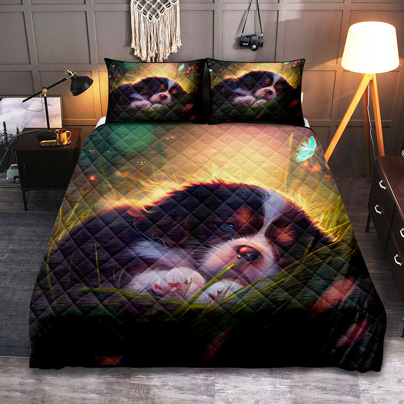 Cute Puppy 2 Bedded Down In The Grass Quilt Bed Sets