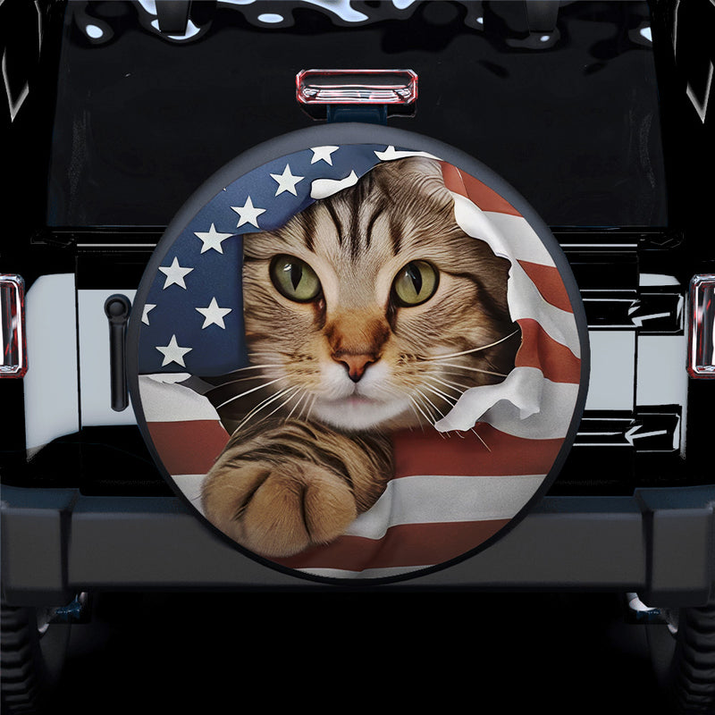 American US Flag Cat Car Spare Tire Cover