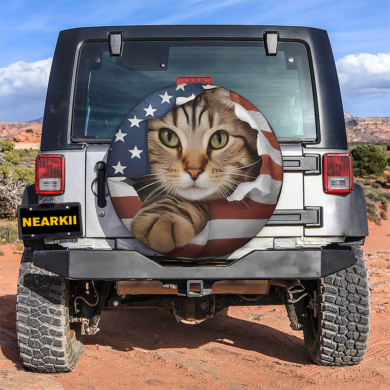 American US Flag Cat Car Spare Tire Cover