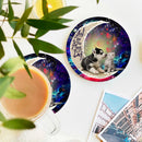 Cute Couple Husky And Cat Love You To The Moon Galaxy Ceramic Drink Coasters