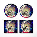 Cute Couple Husky And Cat Love You To The Moon Galaxy Ceramic Drink Coasters