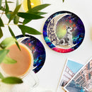 Cute Husky And Cat Love You To The Moon Galaxy Ceramic Drink Coasters