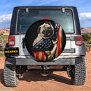 Cute Pug Dog With American US Flag Car Spare Tire Cover