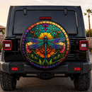 Stained Glass Of Colorful Dragonfly Jeep Car Spare Tire Cover