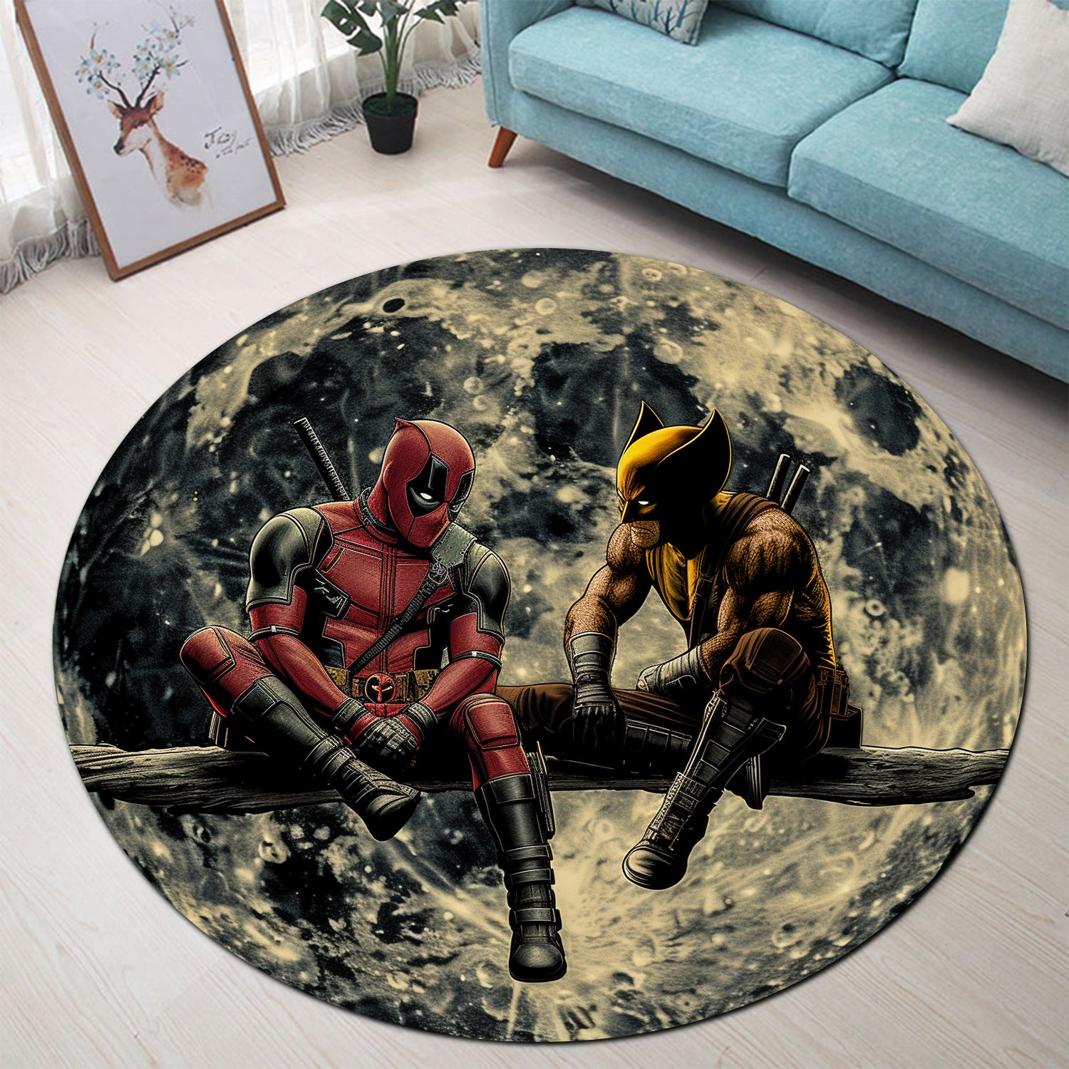 Deadpool Wolverine Moon Round Rug