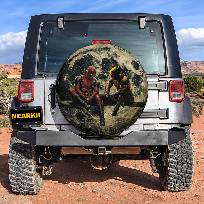 Deadpool Wolverine Moon Car Spare Tire Cover