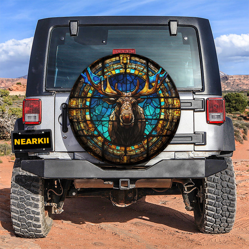 Moose Stained Glass Car Spare Tire Cover