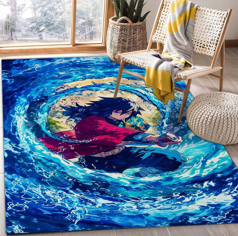 Water Breathing Giyu Demon Slayer Anime Carpet Rug Home Room Decor