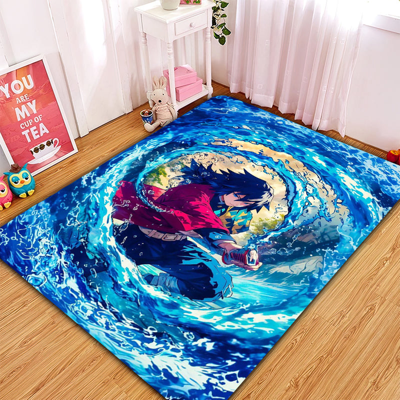 Water Breathing Giyu Demon Slayer Anime Carpet Rug Home Room Decor