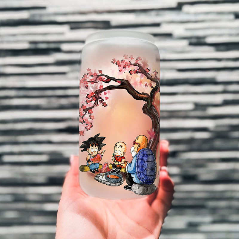 Dragon Ball Goku Krillin Master Roshi Anime Funny Cherry Blossom Glass Can