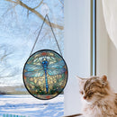 Dragonfly Round Stained Glass Window Hanging Panel Suncatcher