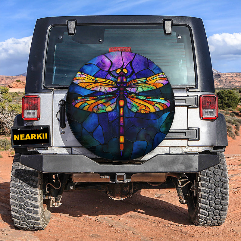 Stained Glass Dragonfly Color Car Spare Tire Cover