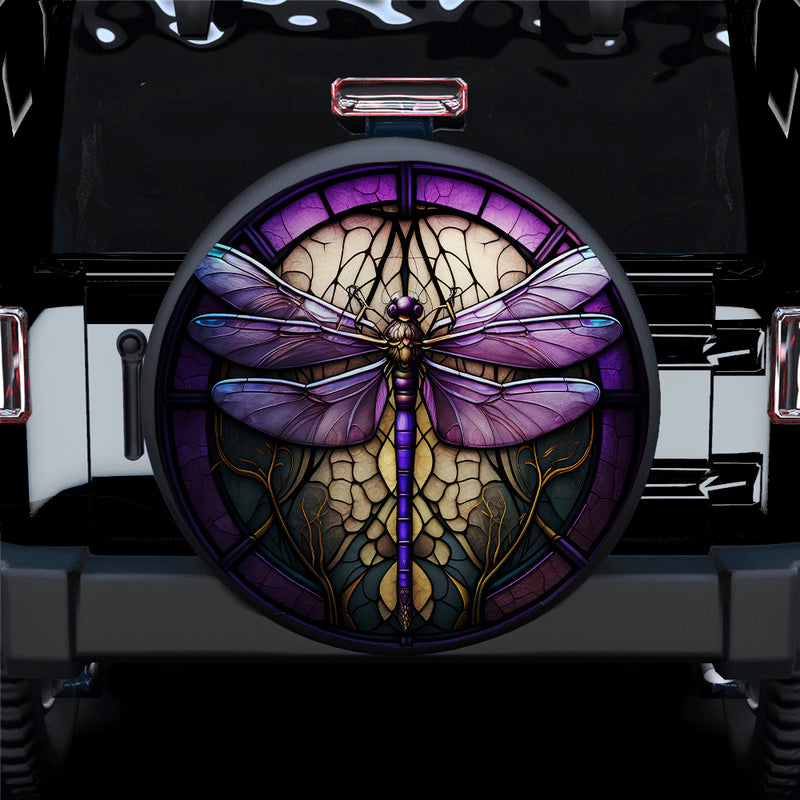 Purple Dragonfly Stained Glass Car Spare Tire Cover