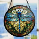 Dragonfly Round Stained Glass Window Hanging Panel Suncatcher
