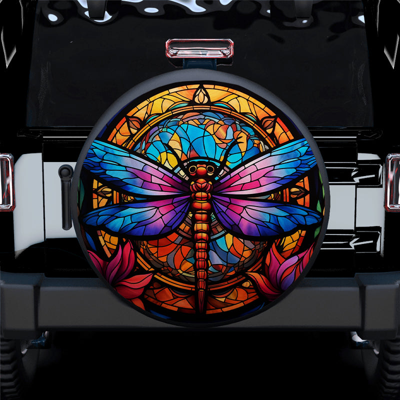 Premium Dragonfly Stained Glass Car Spare Tire Covers Gift For Campers