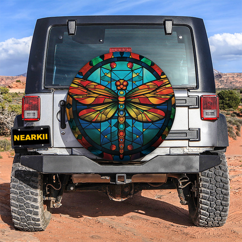 Dragonfly Stained Glass Car Spare Tire Covers Gift For Campers