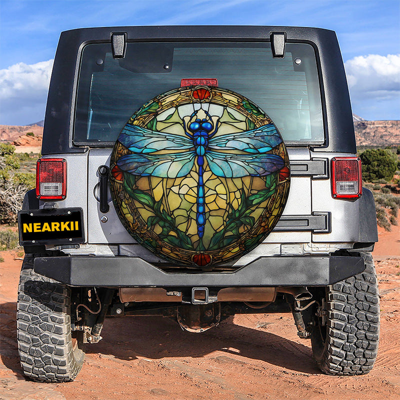 Blue Dragonfly Stained Glass Car Spare Tire Cover