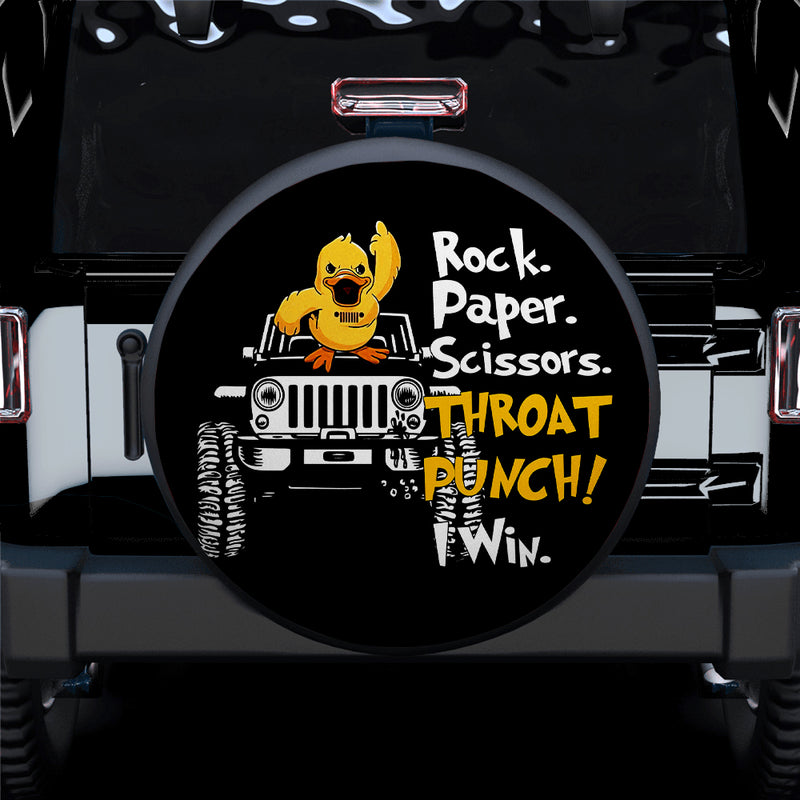 Funny White Rock Paper Scissors Cute Duck Car Spare Tire Covers Gift For Campers