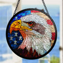 Eagle American Flag Round Stained Glass Window Hanging Panel Suncatcher