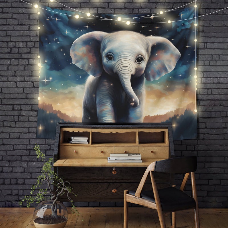Baby Elephant Night Sky Tapestry Room Decor