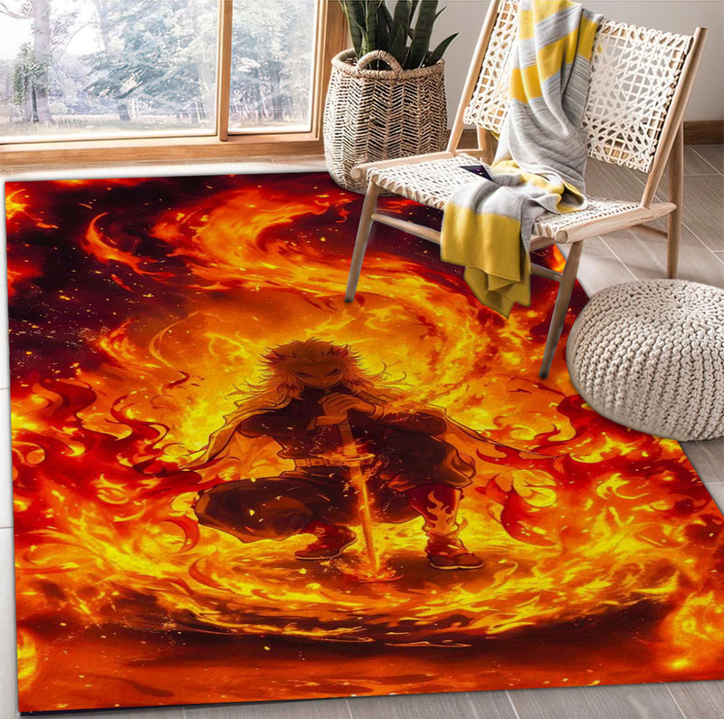 Flame Breathing Rengoku Demon Slayer Anime Carpet Rug Home Room Decor