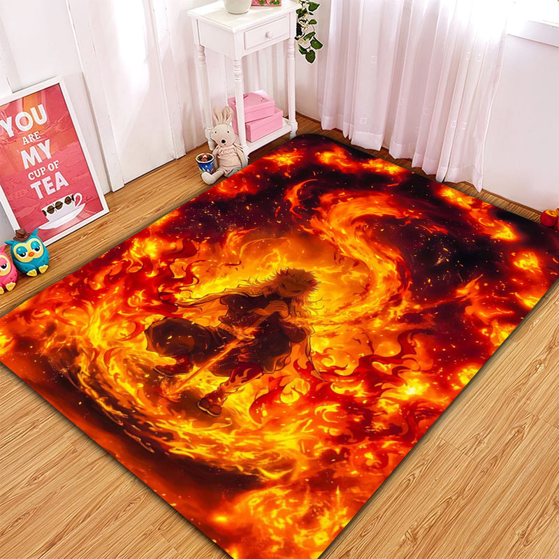 Flame Breathing Rengoku Demon Slayer Anime Carpet Rug Home Room Decor