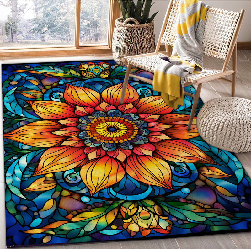 Flower Mandala Stained Glass Carpet Rug Home Room Decor