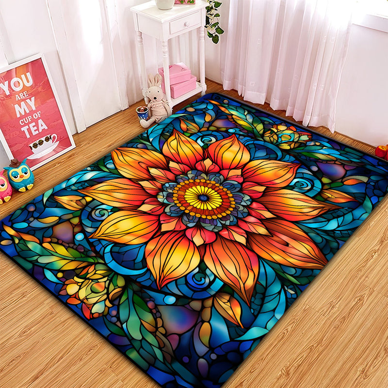 Flower Mandala Stained Glass Carpet Rug Home Room Decor