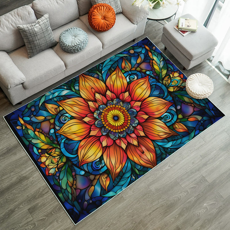 Flower Mandala Stained Glass Carpet Rug Home Room Decor