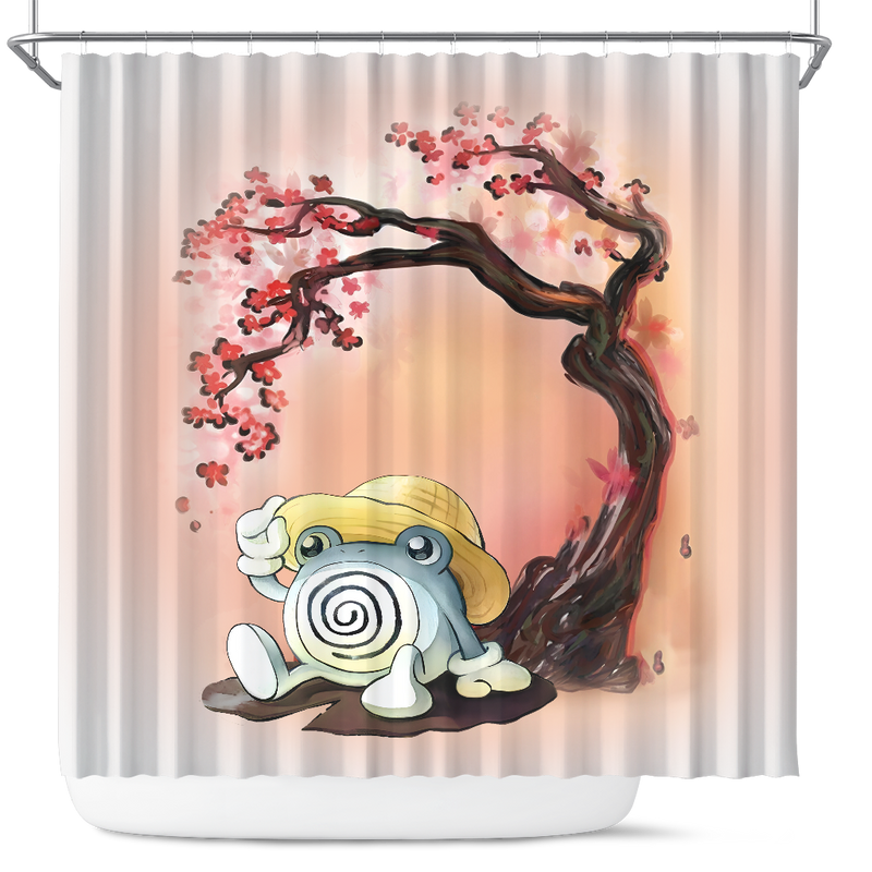 Poliwhirl Pokemon Cherry Blossom Japan Shower Curtain