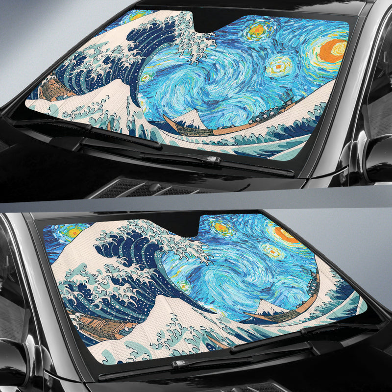 The Great Wave Van Gogh Starry Night Car Auto Sunshades