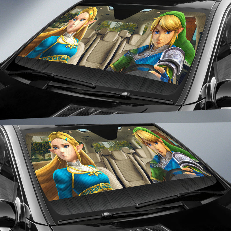 Legend Of Zelda Link And Zelda Driving Car Auto Sunshades