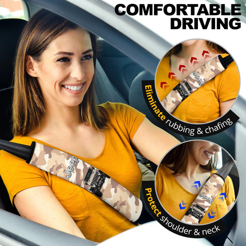 Cream White Jeep Camouflage Car Seat Belt Cover Custom Car Accessories