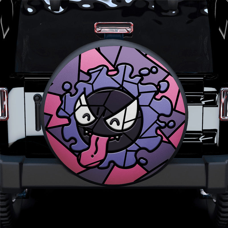 Gastly Pokemon Stained Glass Car Spare Tire Covers Gift For Campers