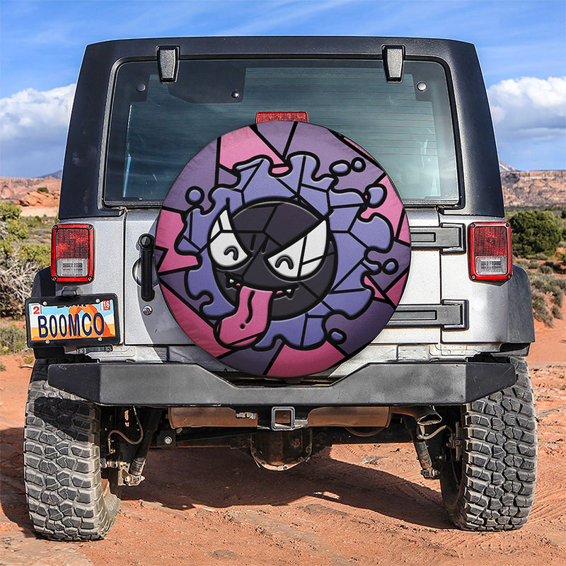 Gastly Pokemon Stained Glass Car Spare Tire Covers Gift For Campers