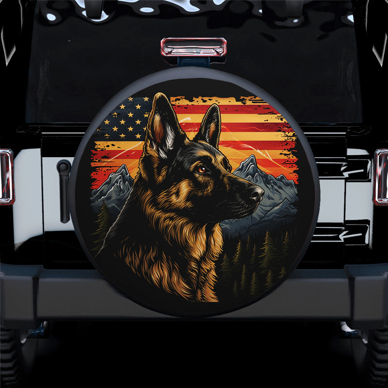 German Shepherd Dog US American Flag Car Spare Tire Cover
