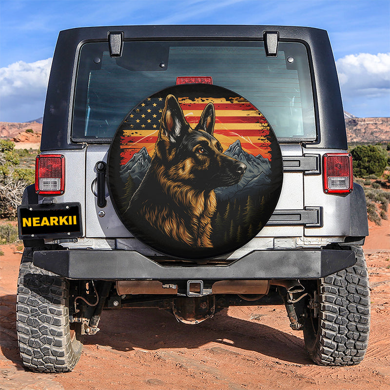 German Shepherd Dog US American Flag Car Spare Tire Cover