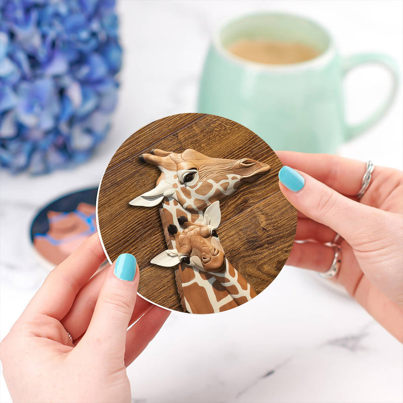 Giraffe Wood Ceramic Drink Coasters