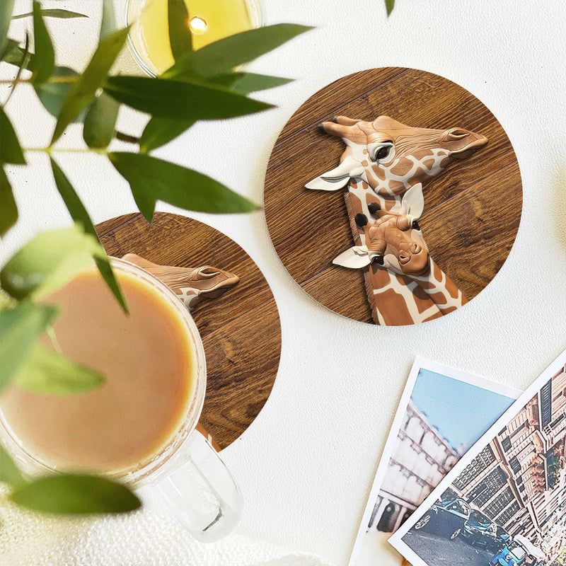 Giraffe Wood Ceramic Drink Coasters