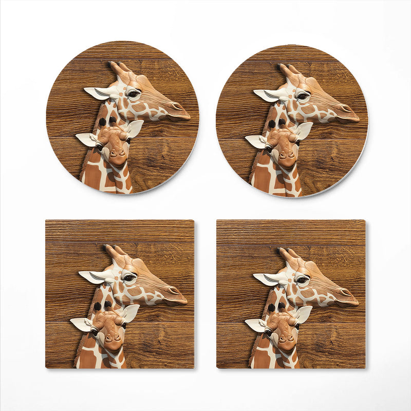 Giraffe Wood Ceramic Drink Coasters