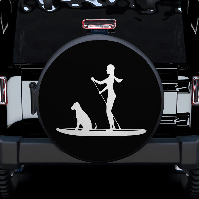 Girl And Dog Paddle Boarding Spare Tire Cover