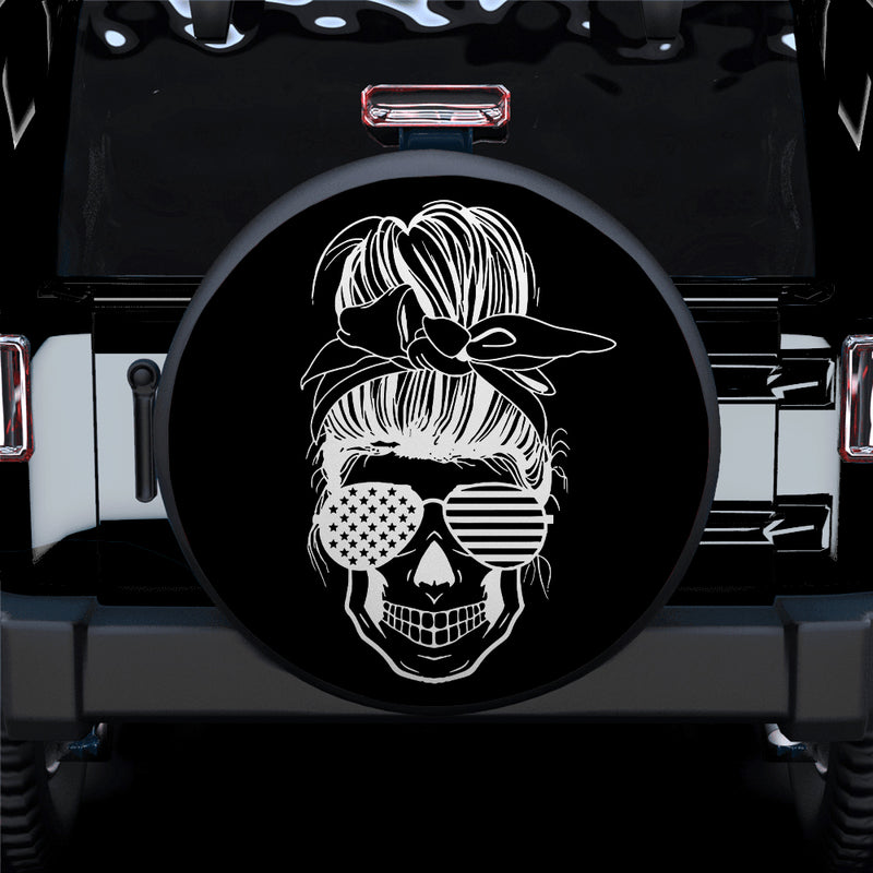 American Messy Bun Girl Skull Sunglasses Car Spare Tire Covers Gift For Campers