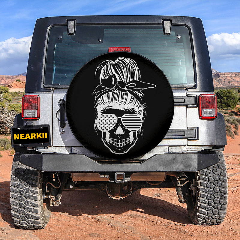 American Messy Bun Girl Skull Sunglasses Car Spare Tire Covers Gift For Campers