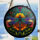 Colorful Dragonfly Round Stained Glass Window Hanging Panel Suncatcher
