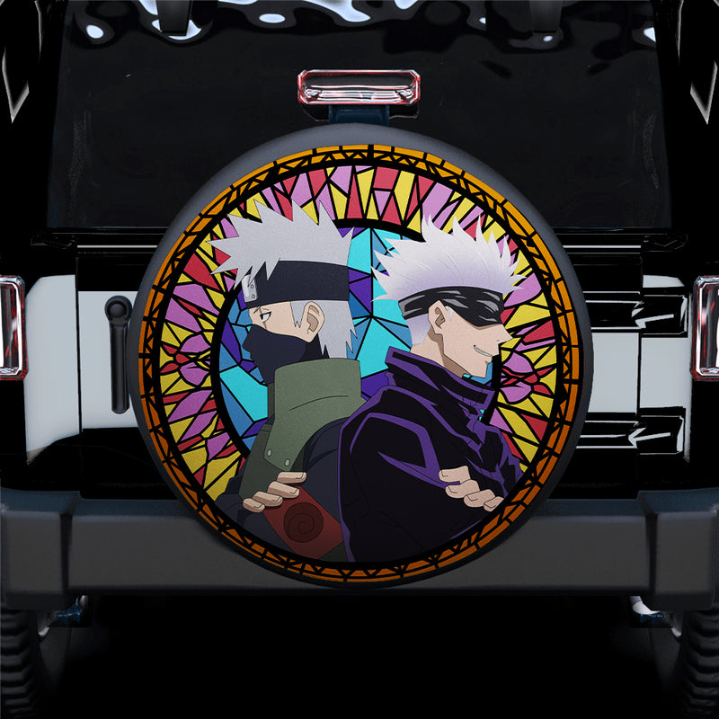 Gojo Vs Kakashi Stained Glass Car Spare Tire Cover