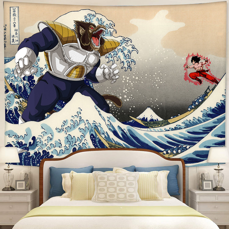 Goku Vs Vegeta The Great Wave Tapestry Room Decor