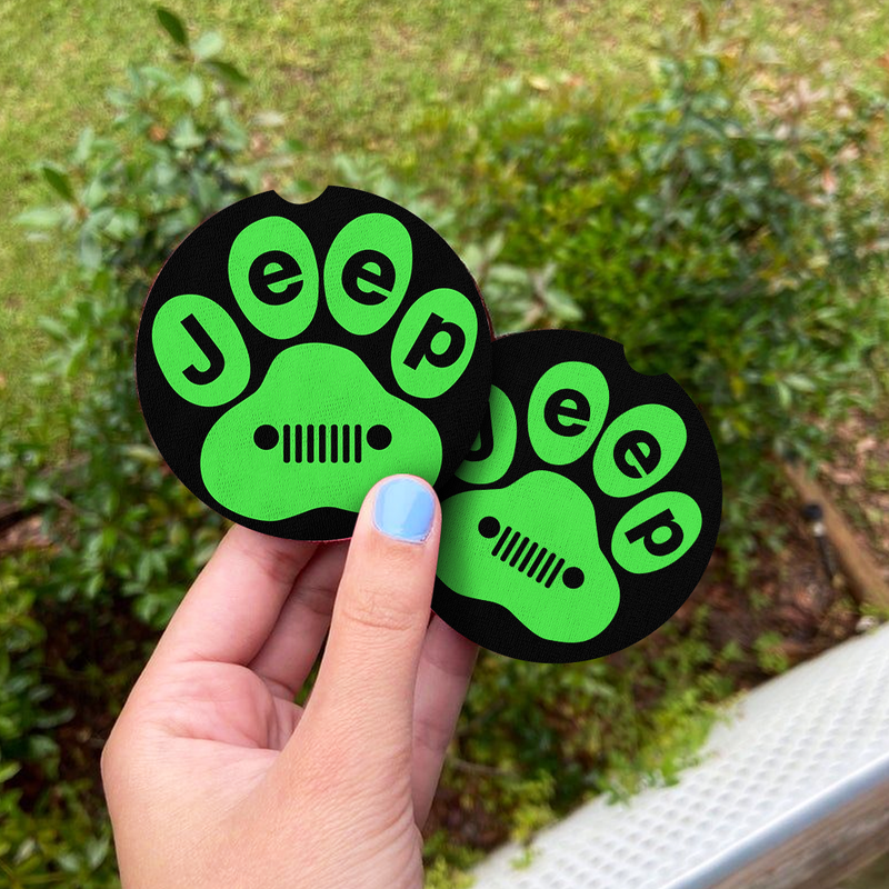 Green Jeep Paw Car Coasters Auto Cup Holder