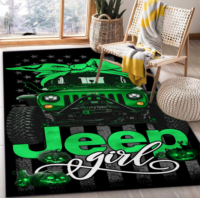 Green Jeep Girl Halloween Carpet Rug Home Room Decor