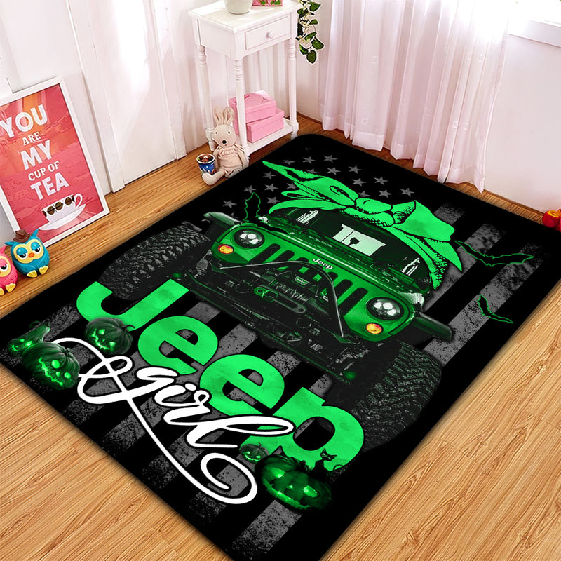 Green Jeep Girl Halloween Carpet Rug Home Room Decor