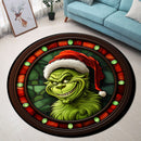 Grinch Christmas Stained Glass Round Rug